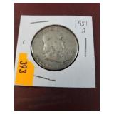 1951D Silver Franklin half dollar