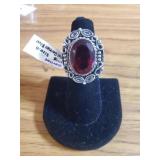 Garnet ring size 6 German Silver NEW
