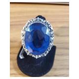Blue Sapphire ring size 9 German Silver New