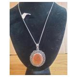 Red Sun Stone Pendant 18' chain German Silver NEW