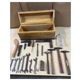 20pc OLD HAND TOOLS w/Woden Tool Chest