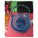 Blue glass basket very nice w/ an handle