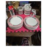 Sixteen large cocoa cola plates