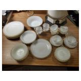 33pc Fire King Anchor Hocking white & gold dishes