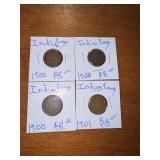 4 Indian Head Cents 1900-1901