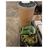 Large lot of retching tiedowns straps, & empty bin