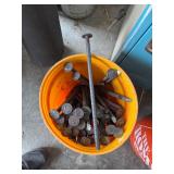 Bucket of rebar spikes