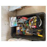 Tote Tray of Misc Tools and Saw