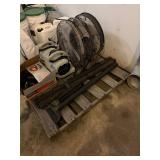 Pallet with floor fans, fans, vacuum tubes,