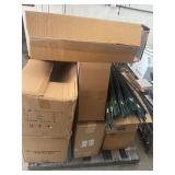 Pallet of grow stakes, filters, and electrical