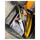 Tote of electrical, sandpaper, miscellaneous