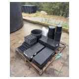 Lot of plant starter trays, bases, pots and stool