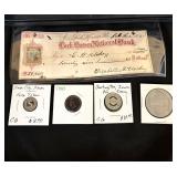 1875 check, Sioux City, Burlington Iowa token more