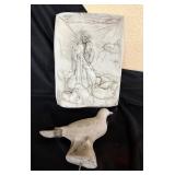 Lot of 2 concrete bird 'Good shepherd' repaired