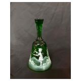 MARY GREGORY HAND PAINTED GREEN BELL 5 5/8' TALL