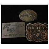 3 belt buckles, Mustang, Crown, royal, Pendleton