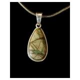 Ribbon turquoise sterling silver pendant necklace