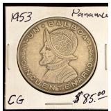 1953 Panama Un Balboa 90% silver