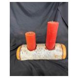 rustic birch log candle holder