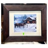 Winter cowboy scene signed Lee