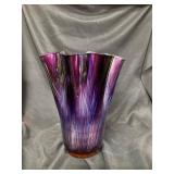 Large purple blue glass vase glittered inside
