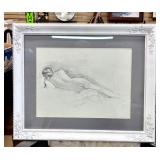 Pencil on paper Reclining nude Signed  Terey
