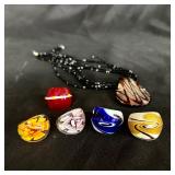 Hand blown glass jewelry rings necklace