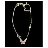 Butterfly necklace, pink rhinestone