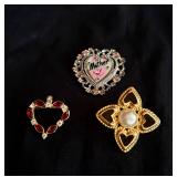 Lot of 3 heart brooches