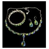 Set of Monet green Auroraï¿½s borealis jewelry
