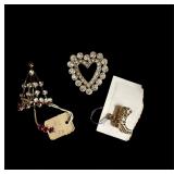 3 brooches umbrella, heart, cowboy boot