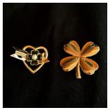 Lot of 2 4 leaf clover luck brooches