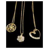 Lot of 3 necklaces heart, flower Celtic knot
