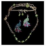 Lots of two Peacock, brooches necklace earrings