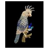 Large Cockatiel brooch colorful rhinestones