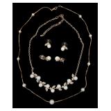 Lot of 2 pearl  rhinestone jewelry sets gold tone