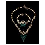 Lot of green gold tone necklace bracelet set
