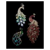 Lot of 3 peacocks 2 brooches 1 pendant