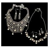 Lot of 2 silver tone necklace earrings sets