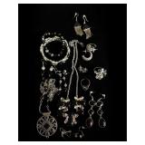 Large lot of Silver tone, black and white jewelry
