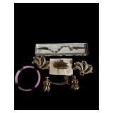 Sweater guards, scarf, clips, brooch bracelet
