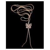 Rose gold tone rhinestone butterfly necklace