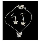 Lot with butterfly earrings, and necklace