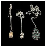 3 silver tone necklaces owl I love you
