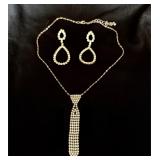 Rhinestone earring and tie necklace set