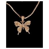 Rose gold tone tennis necklace, butterfly pendant