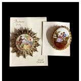 Lot of 2 brooches love scenes vintage