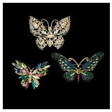 Lot of 3 butterfly brooches