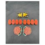 Antique & Vintage celluloid & glass belt clips