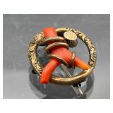 Antique gold filled coral brooch
